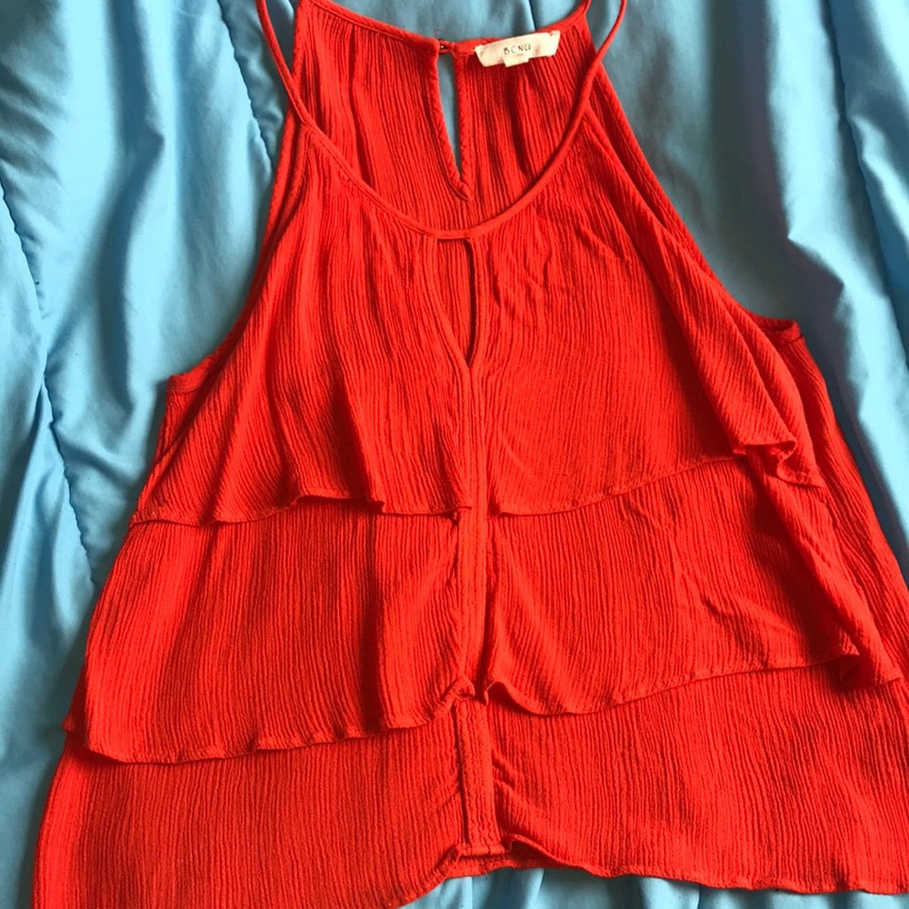 BCNU Orange Ruffle Keyhole Top Size S